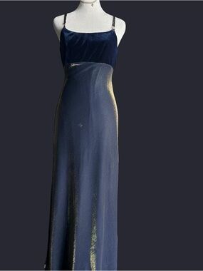 Betsy & Adam Navy Velvet Bodice Satin Maxi Dress